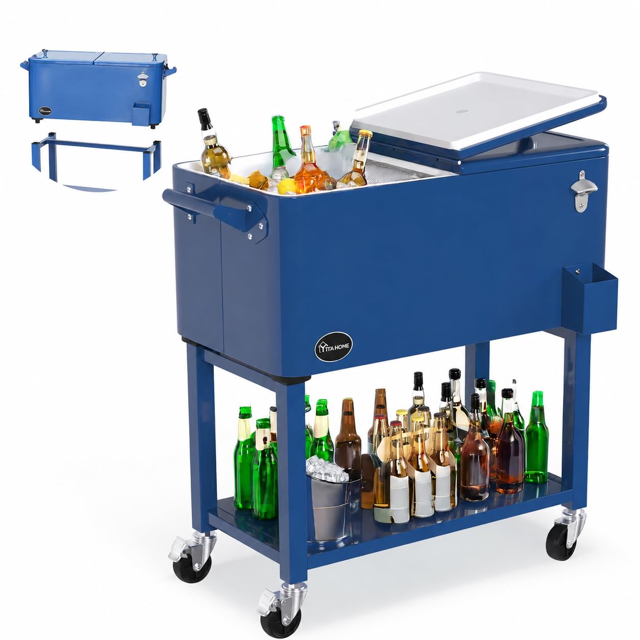 YITAHOME 80 Quart Rolling Cooler Cart, Patio Cooler Rolling on Wheels