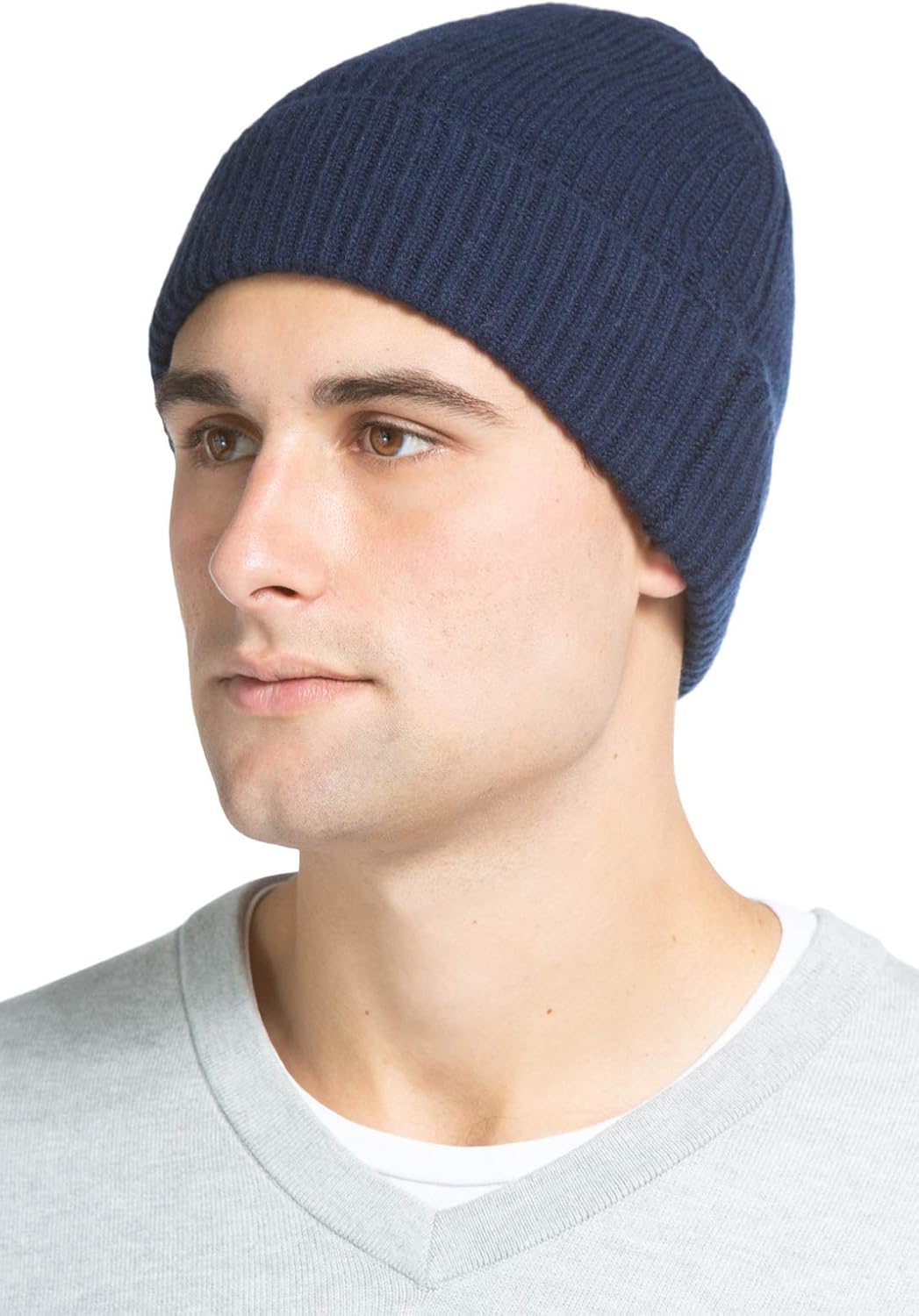 Fishers Finery Men's 100% Pure Cashmere Ribbed Cuffed Hat; Ultra Plush