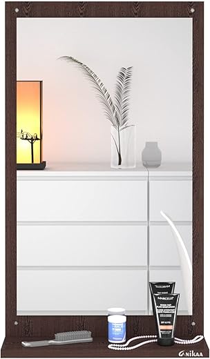 Anikaa Maria Engineered Wood Matte Finish Rectangular Wall Mount Hanging Dressing Table Framed Mirror (Wenge, 40 X 1.7 X 71 cm)