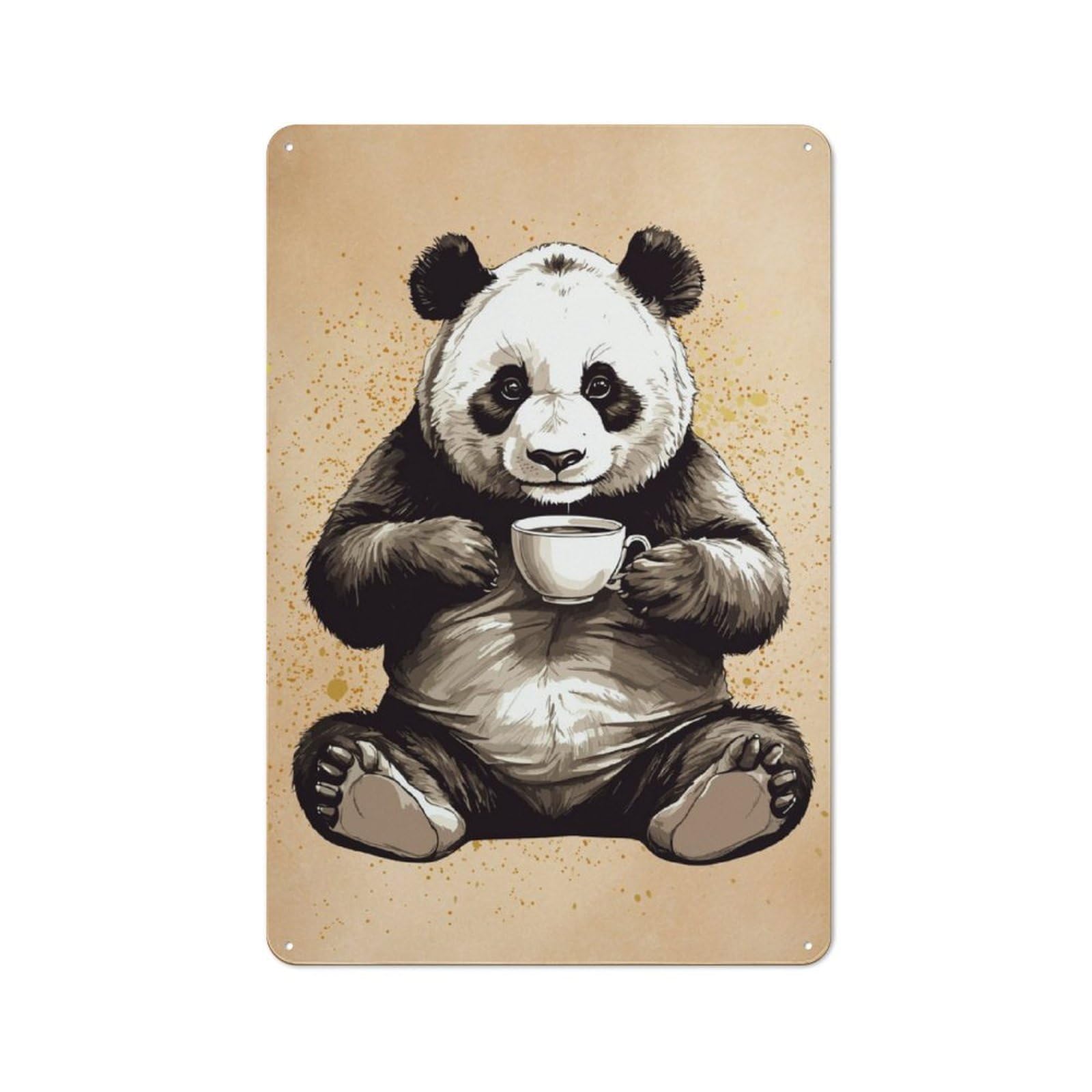 Junmoney Panda And Coffee Retro Metal Plaque 30X20cm For Lounge Or Reading Corner, Winter Wall Decor For Reading Corner Decorators