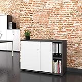Weber Büro Uni Armadio ad Anta Scorrevole 1 Metro di Larghezza con Serratura 2OH Bianco Antracite Armadio per Ufficio Bianco Antracite