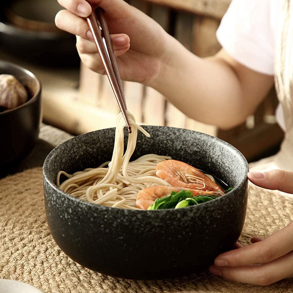BERTY·PUYI Ciotola di Ramen Giapponese in Ceramica, Set di 2, 40 Once Grandi Ciotole Profonde, Ciotola di Zuppa di Noodle, Ciotola di Noodle Istantanei Creativa, Grande Ciotola di Noodle di Manzo-B