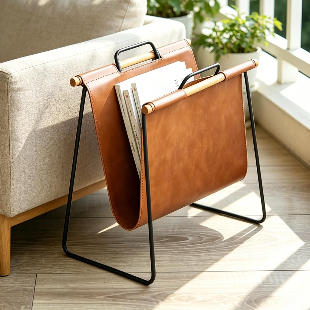 Amazon.com: Mid Century Modern Leather Magazine Rack, Standing