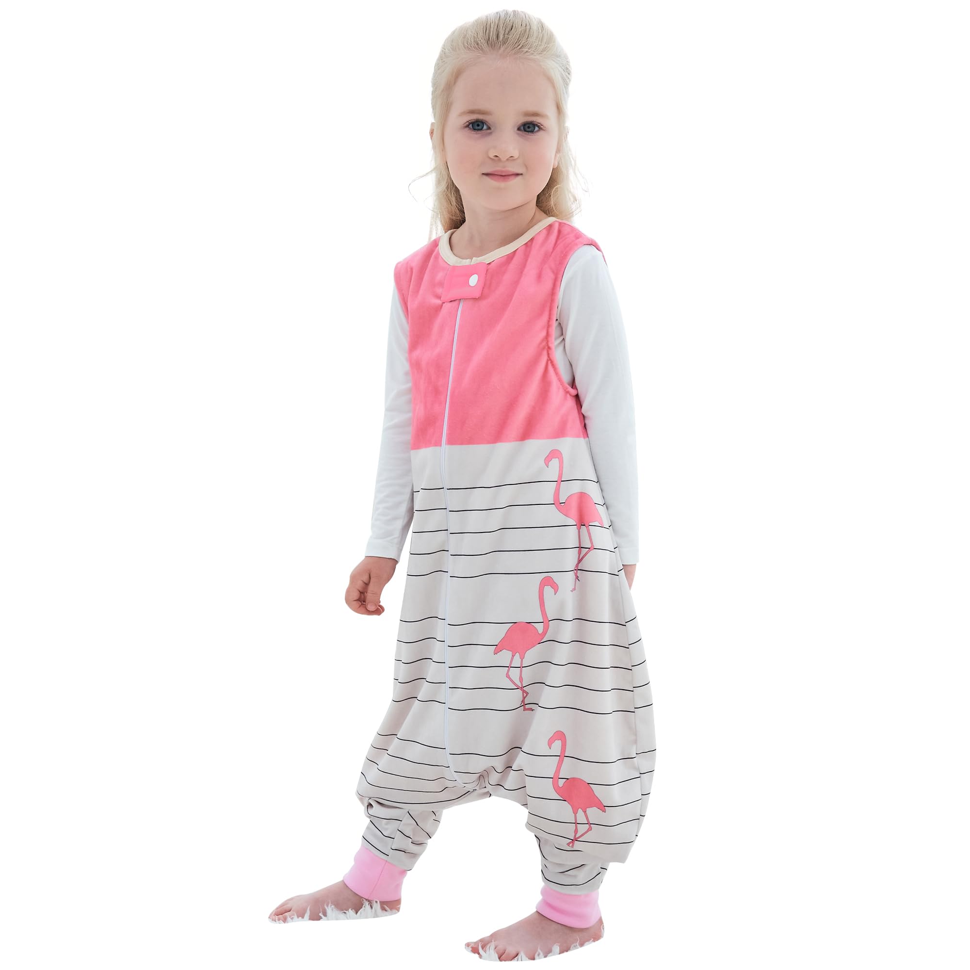 HAHASHOW Baby Schlafsack mit Füßen Ganzjahresschlafsack Mädchen und Junge Schlafstrampler Schlafsack mit Beinen 5-6 Jahre Flamingo