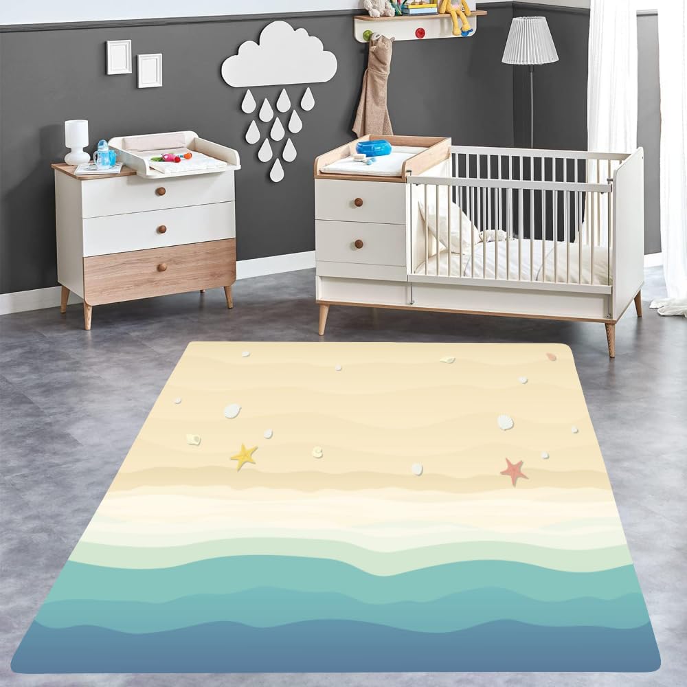 Genérico Alfombra Dormitorio Playa Verano Alfombra Infantil Alfombras Decorativas Playa Adolescente Alfombras De Franela De Pelo Corto Alfombras De Juego Antideslizantes para Dormitorio Sala De Estar