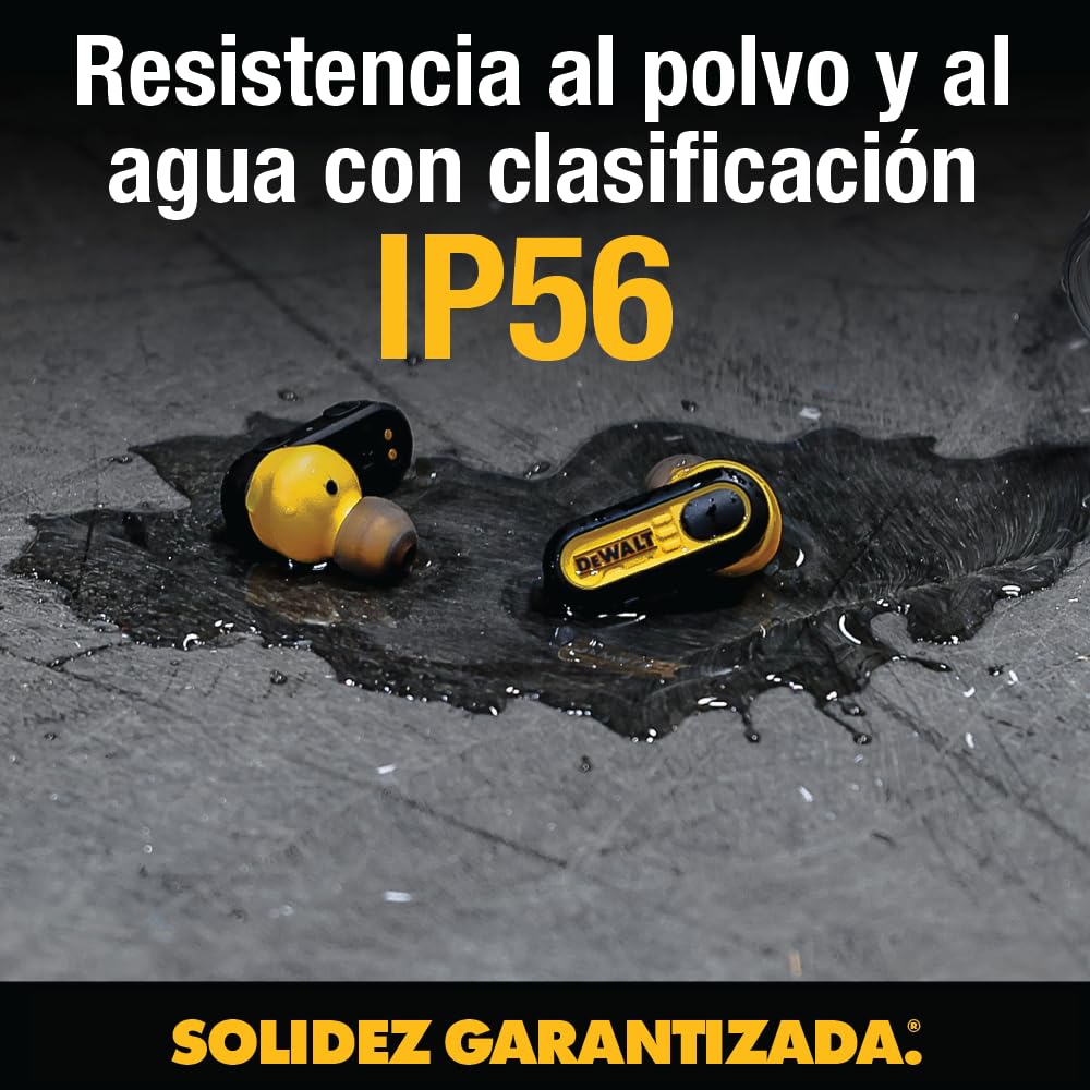 DEWALT Audífonos inalámbricos Verdaderos de Alta Resistencia, Auriculares Bluetooth con Estuche de Carga Tipo C Incluido, más de 30 Horas de duración de batería, fácil configuración para iPhone,
