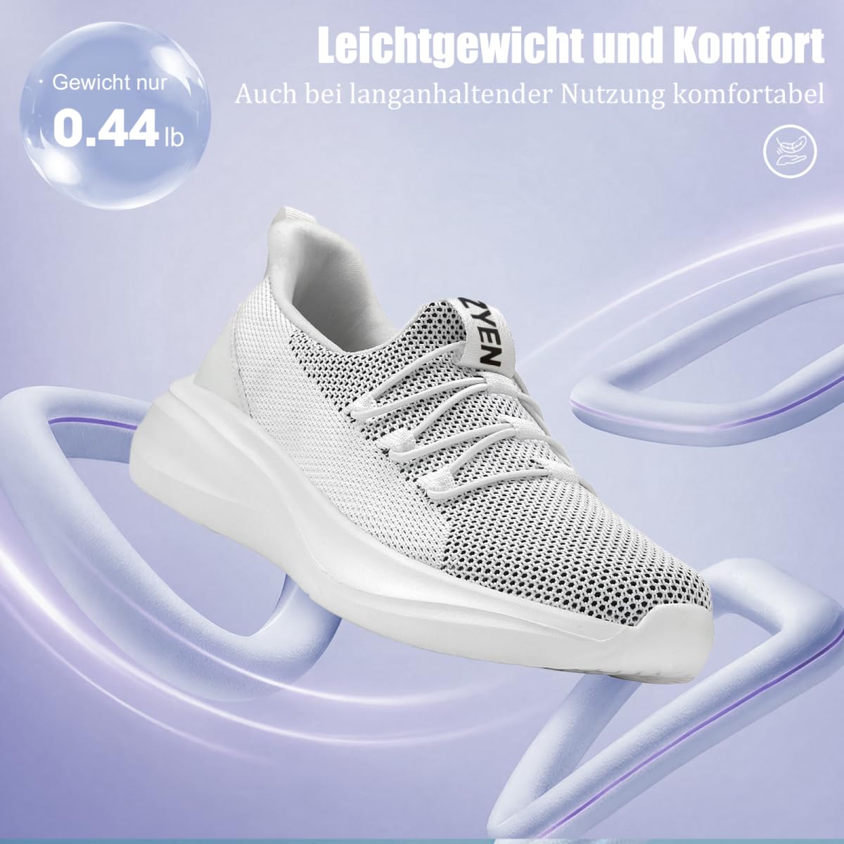 ZYEN Scarpe da ginnastica da donna, antiscivolo, leggere, traspiranti, per il tempo libero, per camminare, comode, adatte per jogging, passeggiate, fitness, attività all'aria aperta, grigio/bianco, 37