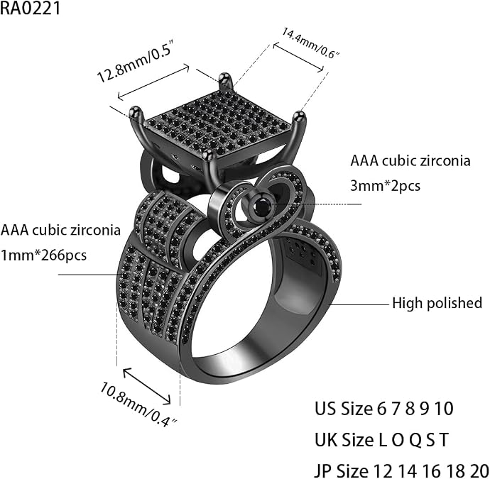 Uloveido Women's 0.4 Wide Square Cluster Engagement Heart Architecture Ring, Cocktail Bling Ring for Her RA0221