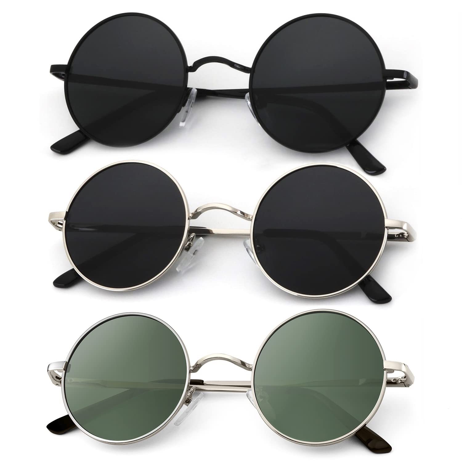 KALIYADI Round Polarized Sunglasses for Men Women Halloween Costume Retro Metal Hippie Circle Style Sun Glasses UV Protection
