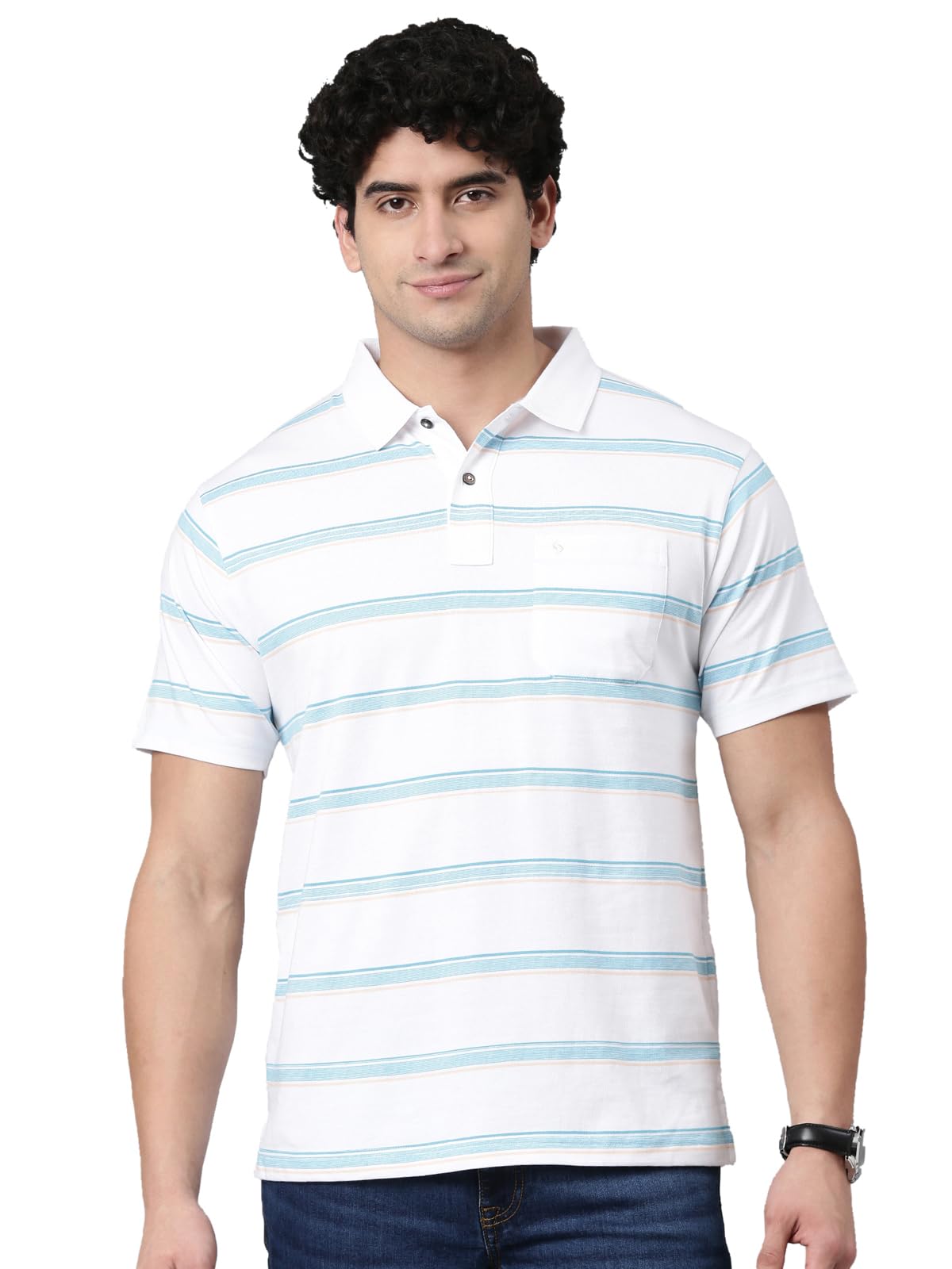 classic polo Men's Half Sleeve Polo Neck Authentic Fit Striped Cotton Blend T-Shirt-picture-10