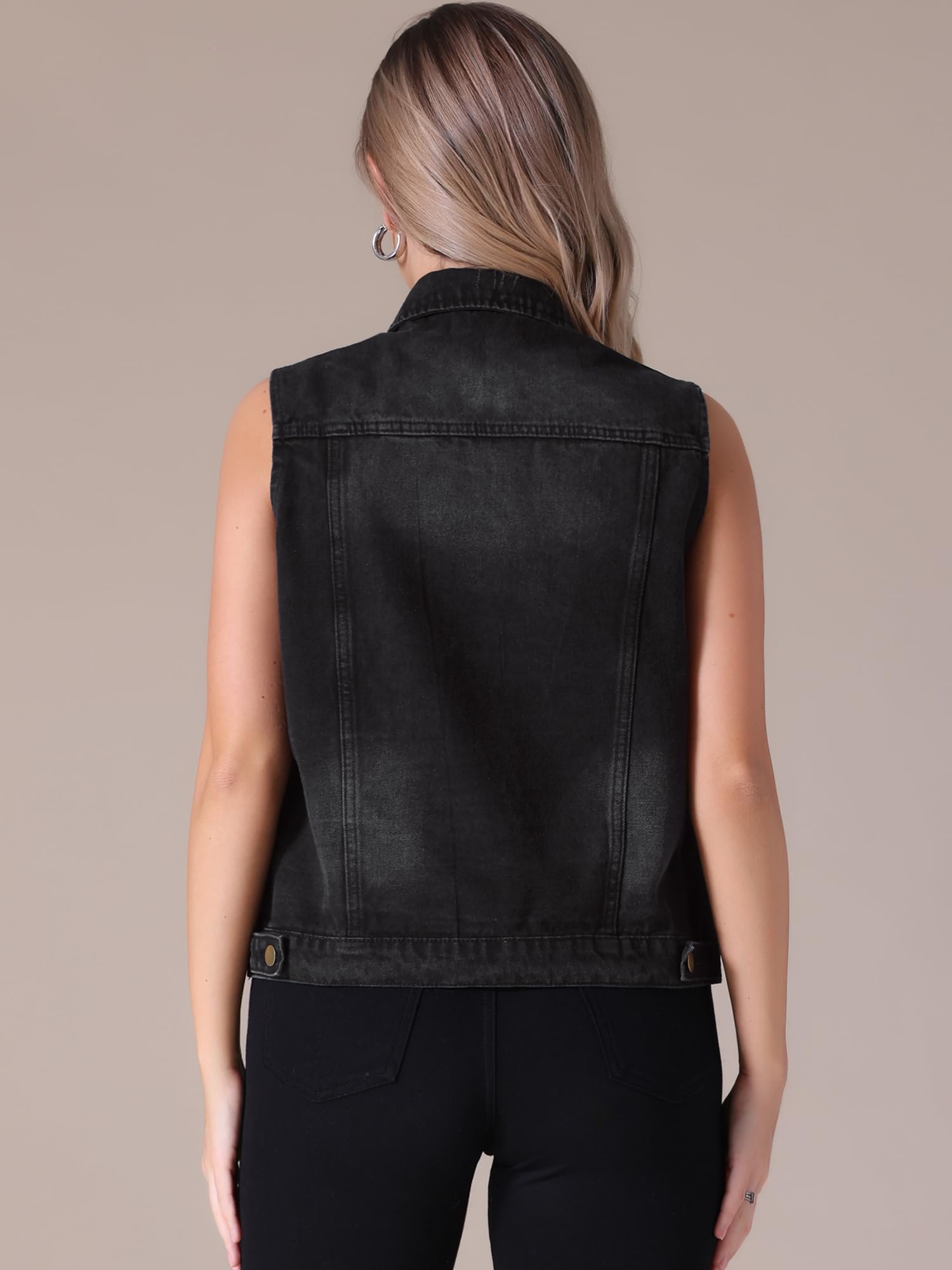 Donna Gilet in Denim con Bottoni Distressed senza Maniche Giacca Jean