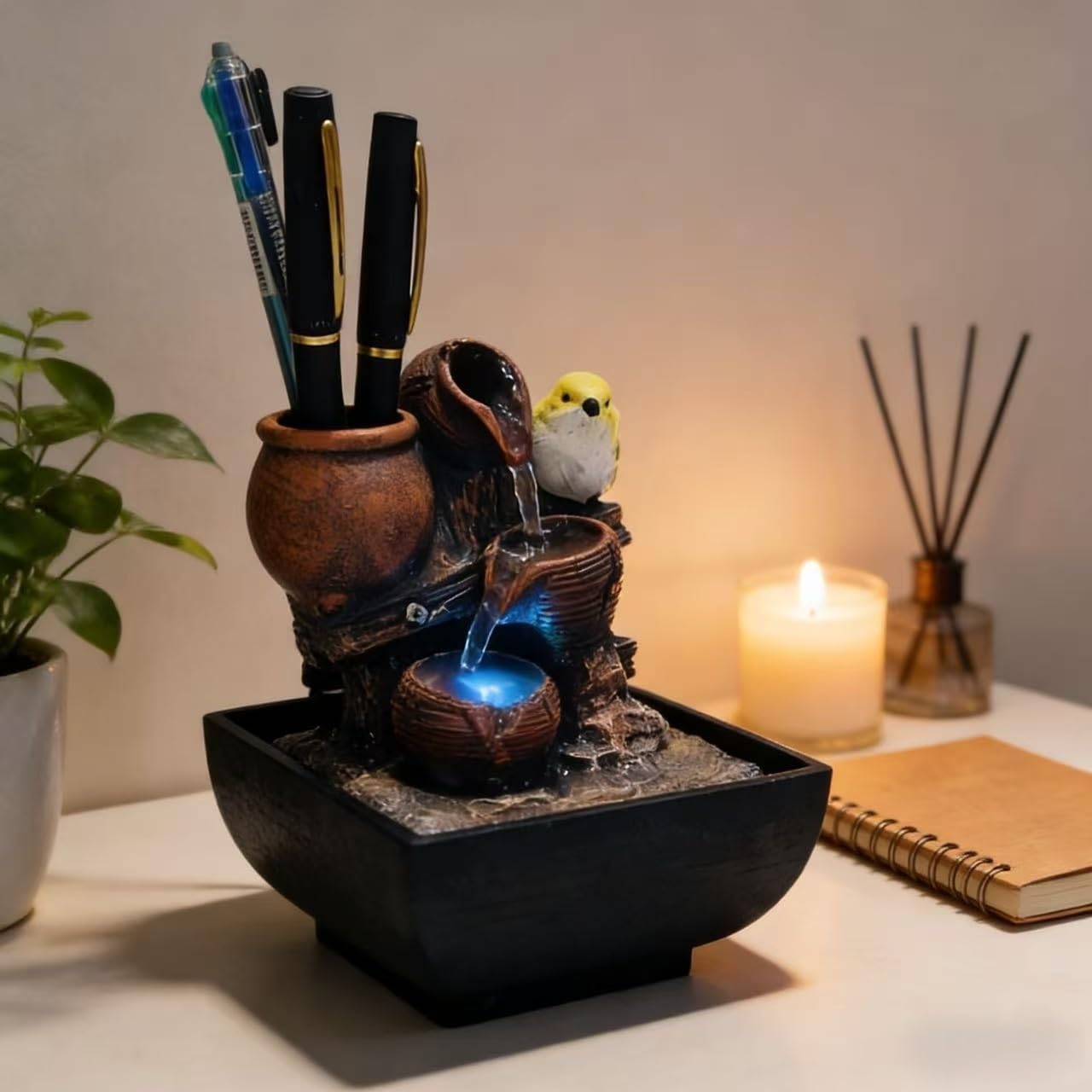 Indoor Water Fountain, Small | Desk Waterfall, Zen Tabletop Design, Home Office Decor, Mini Size