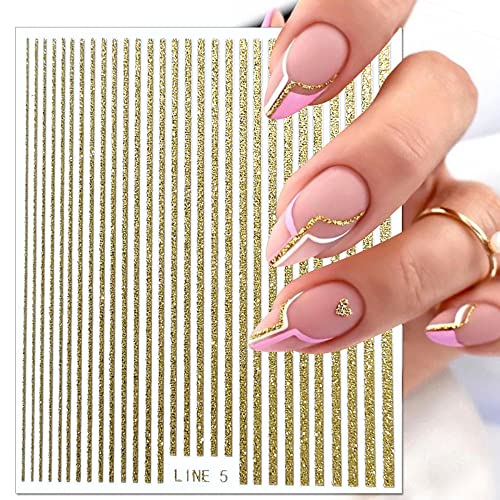 3D Glitter Lines Nail Stickers Holographic Nail Art Stickers Metal Stripe Nail Decals Self Adhesive Geometric Strip Line Nails Stickers Women Diy Nail Supplies,6 Colors/Set #TOP6