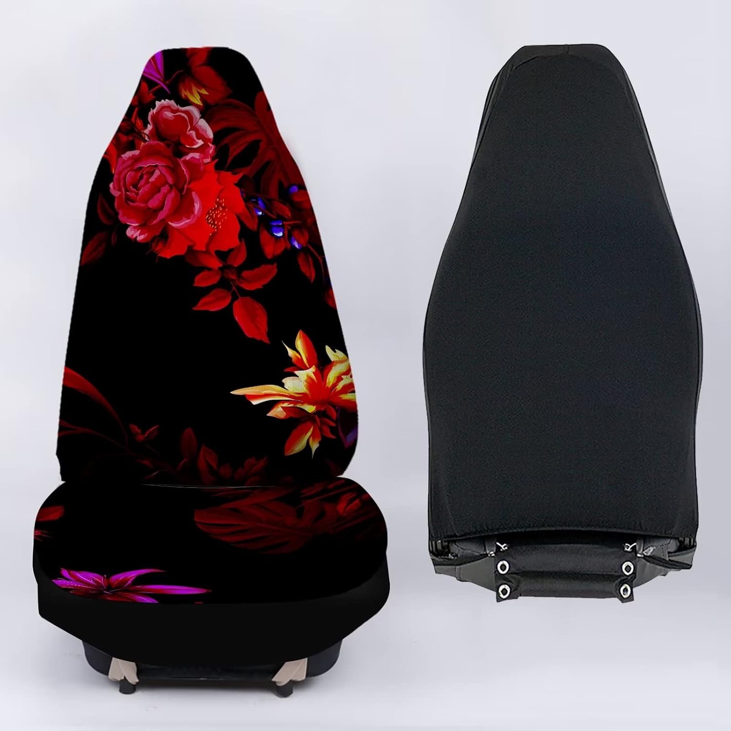Howilath Car Seat Cover Universal Red Hibiscus Flowers Print Hippie Van Pattern Front Seats Covers 2 Sets