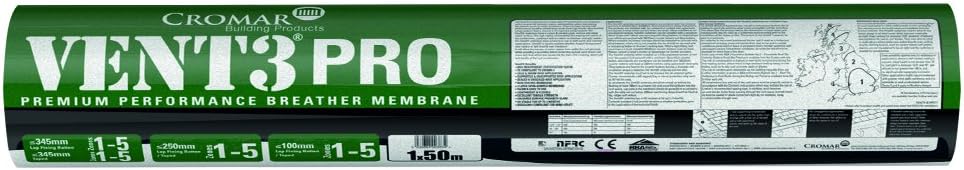 Vent 3 Pro 1m x 50m Breathable Roofing Underlay, Green, 1 m