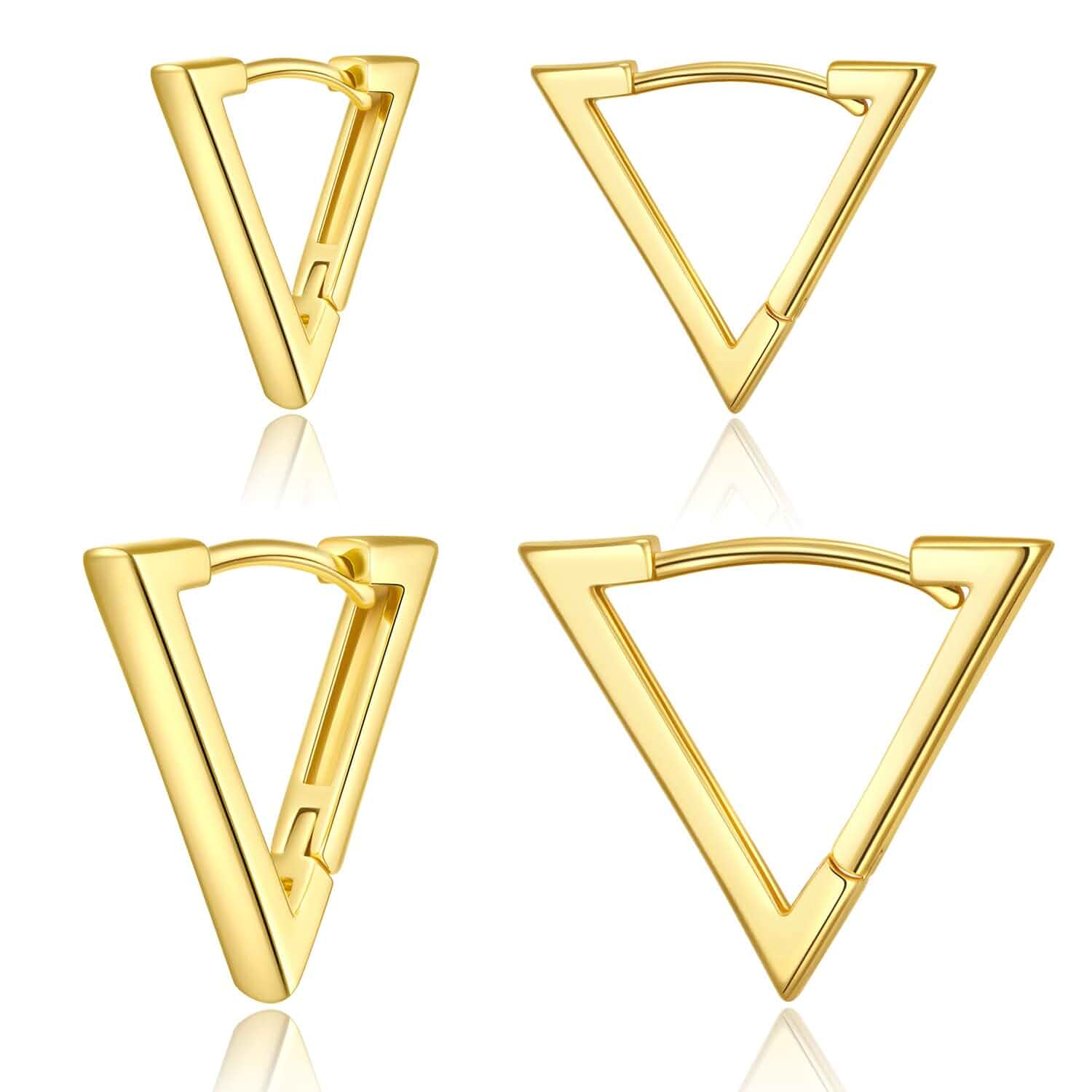 2 Pairs Gold Silver Geometric Triangle V Shaped Huggie Hoop Earrings Two pairs set, Triangle V-shaped geometric design, Minimalist style for daily wear, Great gift for her