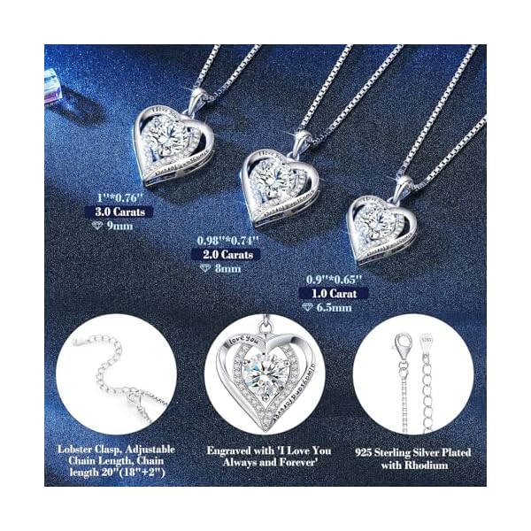Moissanite Necklace for Women, 1-3 Carat Heart Pendant Necklace, 925 Sterling Silver, Anniversary Present for Wife, Women, Birthday Gifts for Wife, Jewelry Gifts for Girlfriend, Mom - Image 7