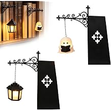 2PCS Ghost Bookshelf Lantern, Library Lantern Mini Bookshelf Lamp, Decorative Vintage Library Hanging Resin Lighting, Miniature Halloween Vintage Book Nook LED Nightlight Lamp