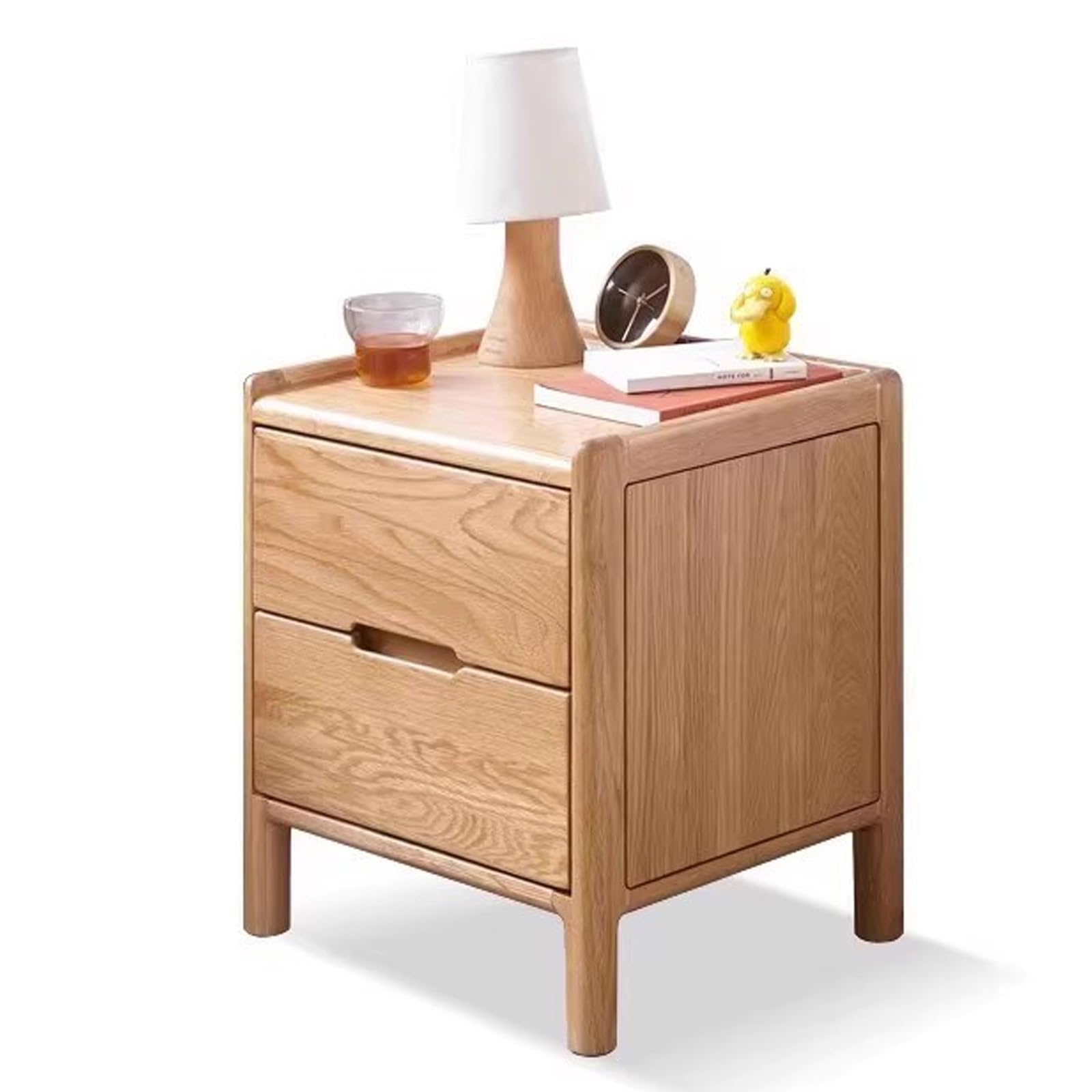 SXZenSpace Solid Oak Wood Nightstand, Mid Century Modern Office Small Bedside Table, Wooden Table with Drawers, Side End for Bedroom, Living Room,2 Drawers (A),40cm