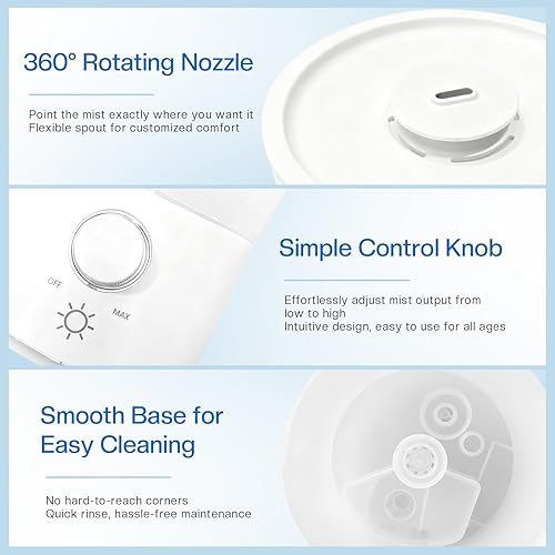 Miniatura 7 de Humidificador de niebla fría para dormitorio, humidificador de aire ultrasónico de llenado superior de 3 litros con control de perilla ajustable,