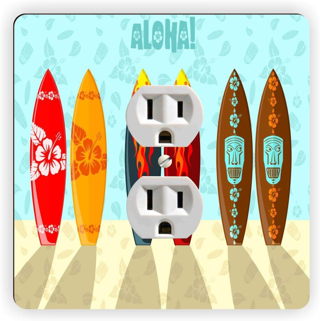 Surf Boards Hawaii Aloha - Double Rocker Light Switch Cover - Double Rocker Switch Plate