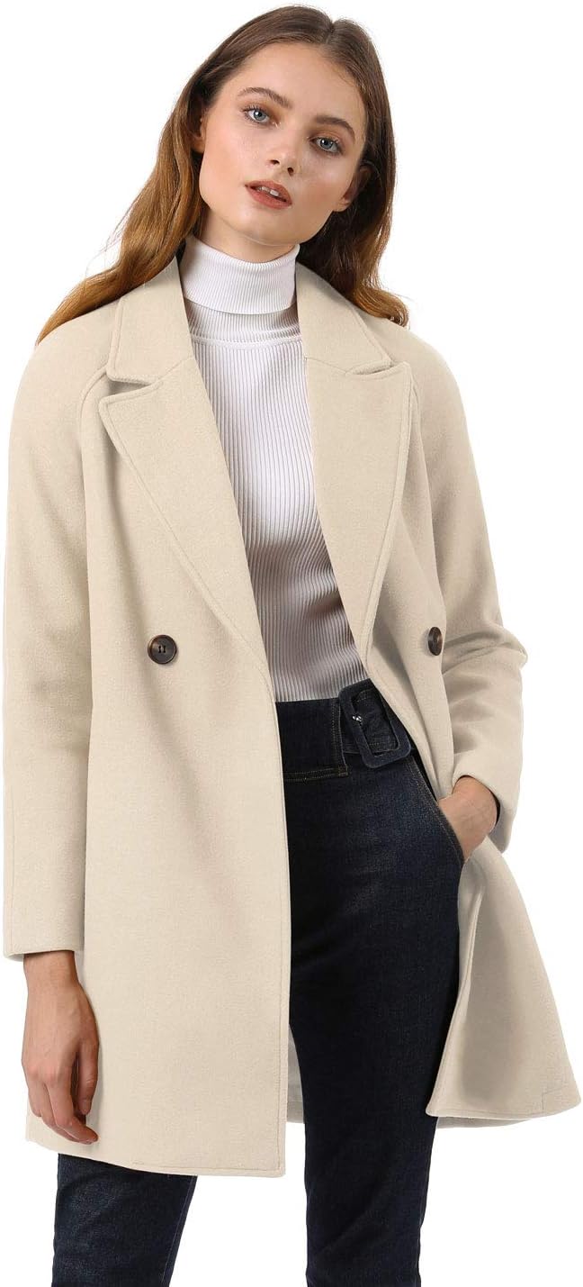 Women's Notched Lapel Double Breasted Raglan Winter Coats