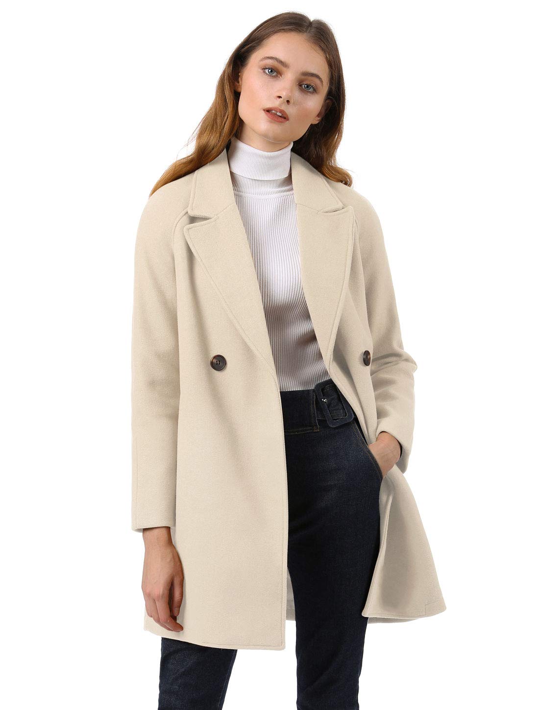 Allegra K Women's Notched Lapel Peacoat