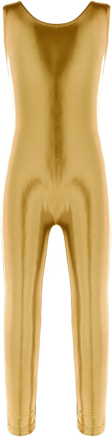 Nimiya Kids Girls Shiny Metallic Gymnastic Ballet Dance Unitard Leotard Full Body Sleeveless Jumpsuit Bodysuit