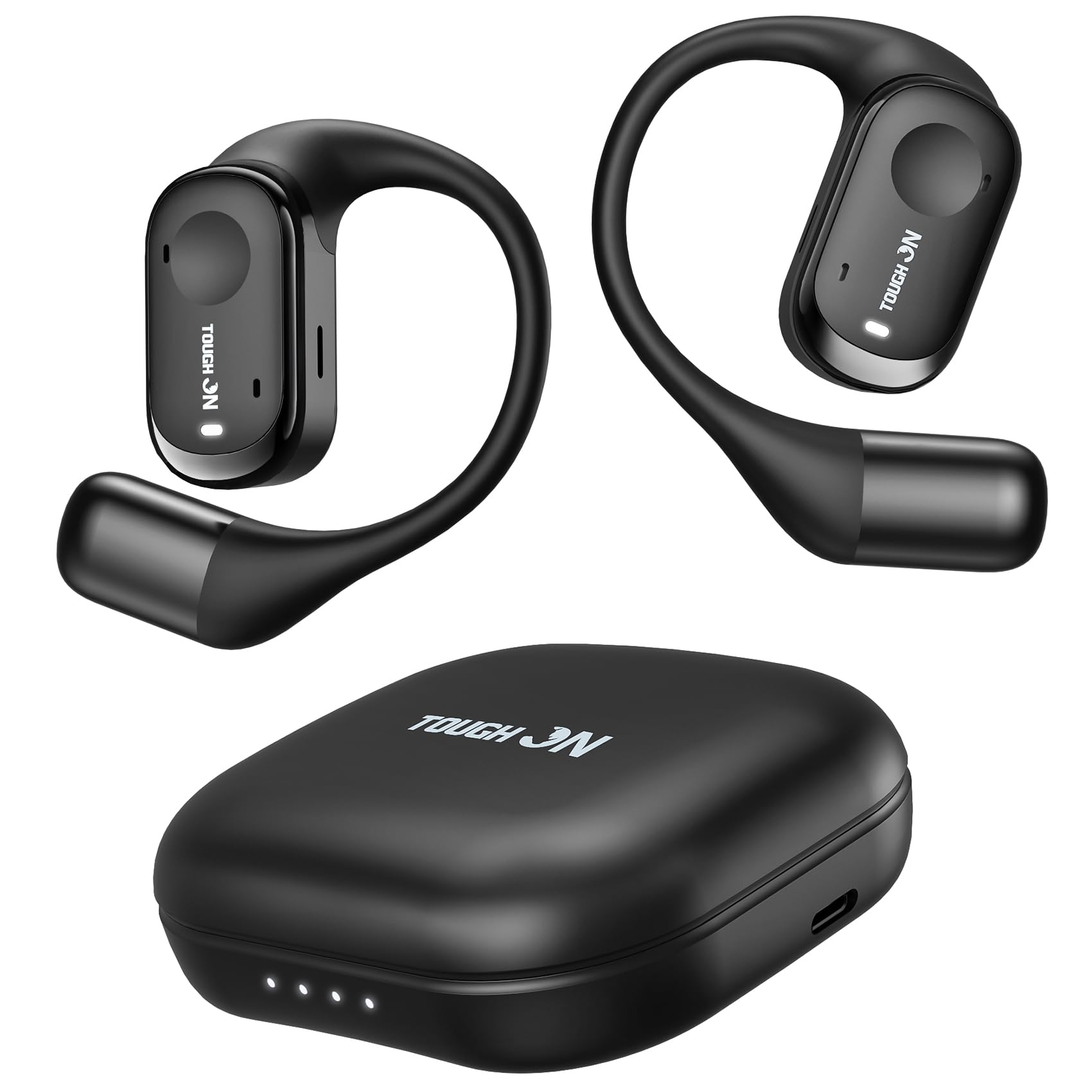 TOUGH ON True Open Ear Earbuds Wireless Bluetooth 5.3 Headphones with Microphone, Earbuds with Earhooks, ENC Noise-Cancellation, 45H Playtime,