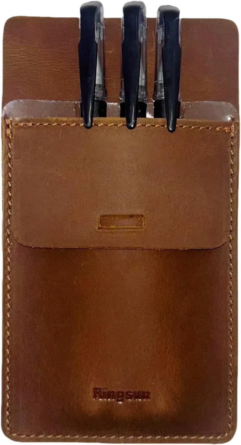 RingSun Pocket Protector, Leather Pen Pouch Holder Organizer, Full Grain Leather Heavy Duty Pen Holder Pouch for Shirts, Hold 6 Pens, Pocket Protectors for Pens and Pencils,RS25