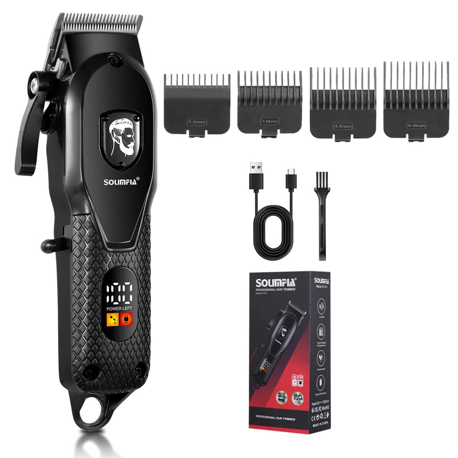 SOLIMPIA HT-671 Salon Series Professional Digital Display Cordless Hair Clipper Electric Hair Cutter Kit Wireless Hair Grooming Trimmers Set, Li-ion Battery 1200mAh 180 minutes Runtime, BLACK C-image-8