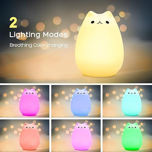 Miniatura 3 de Litake - Lámpara LED nocturna de gatito de silicona recargable para niños y bebés 7 colores cambiantes para habitación de niños gato famoso