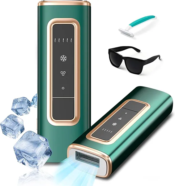 IPL Laser Hair Removal Device with Ice Cooling for Women and Men at Home,Infinite Flash,Painless epilator for face underarms arms Bikini line Legs (Green)