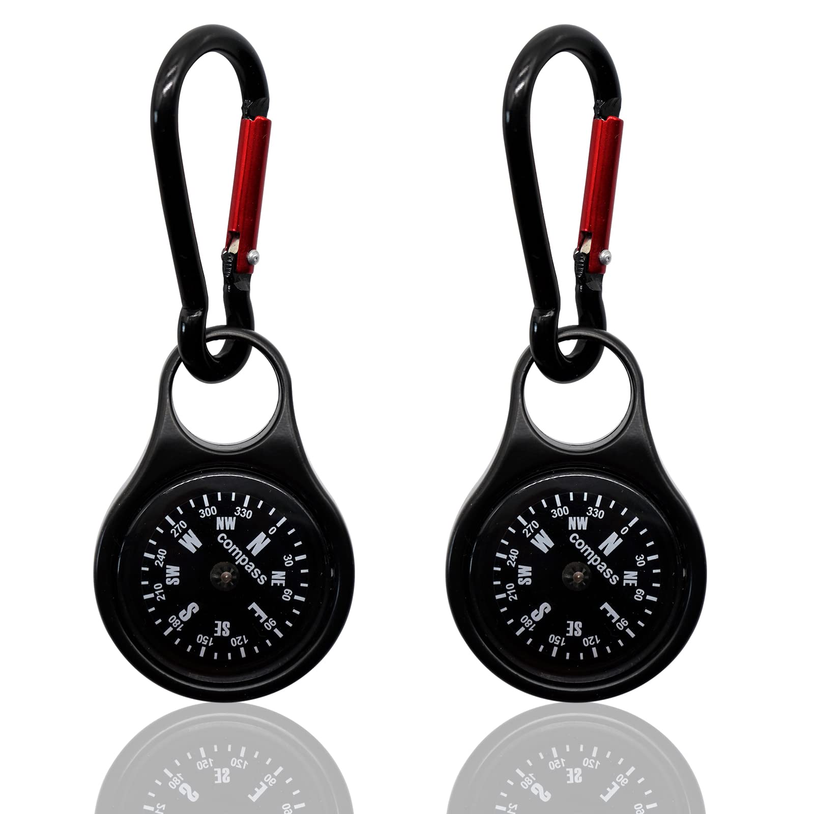 Sanung C-50 Mini Survival Compass with Carabiner, 2 Pieces 2 in 1 Zinc Alloy Clip-on Direction Guide Keychain Holder Hook Emergency Kit Tools for