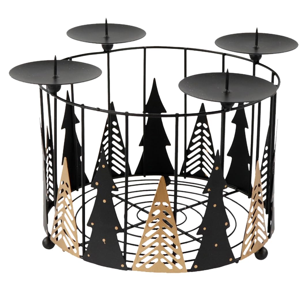 Kerzenhalter Adventskranz Winterwald D:20 cm aus Metall Schwarz Gold - Leuchterrondell, Adventsgesteck, Adventsleuchter, Weihnachtsdeko, Adventsdeko, Advent, Weihnachten