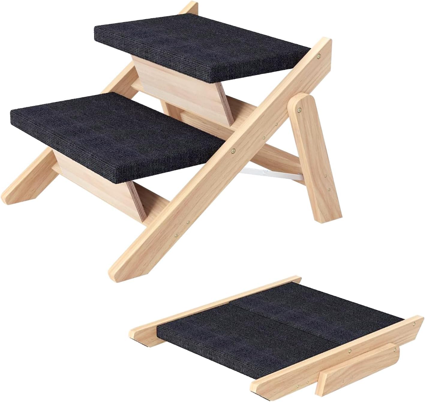 Marche et Ramp 2-en-1 pour Chien en Bois, Pliable et Portable, Échelle Antidérapante pour Lits Hauts, Canapés et Voitures (Noir, 46x33x40 cm)