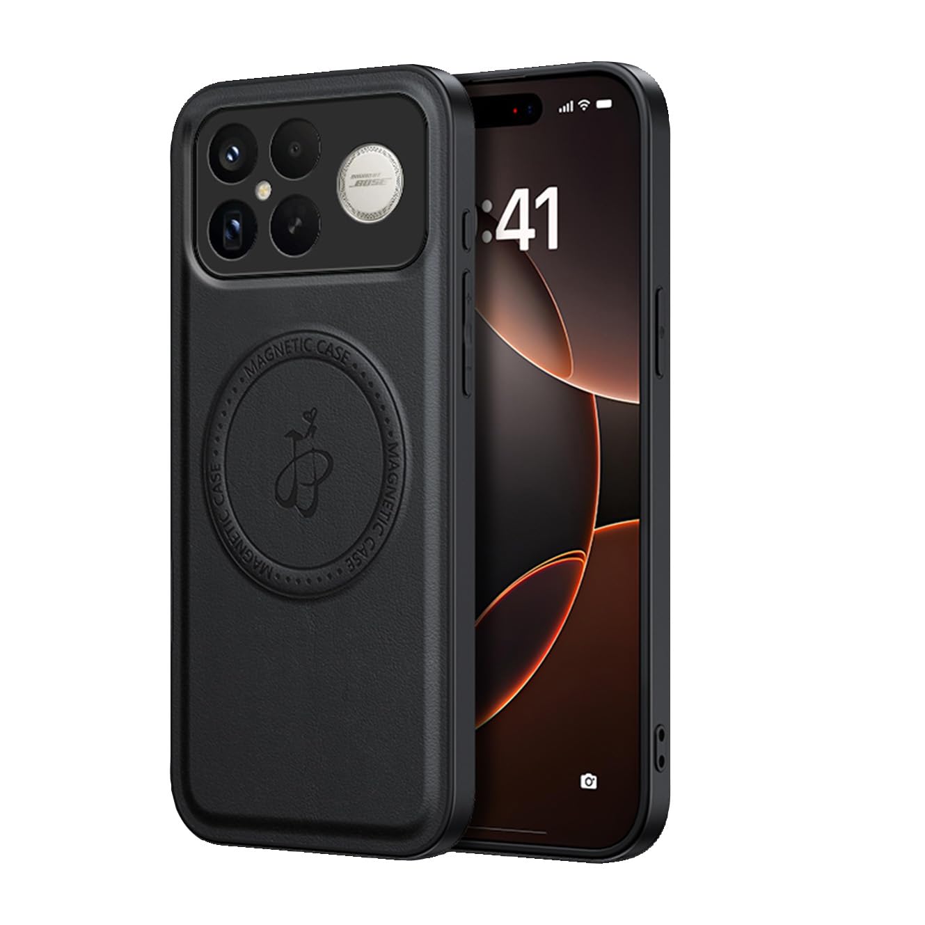 Magnetic Case for Xiaomi Poco F8 Ultra Compatible with MagSafe Wireless Charging, Slim Soft PU Leather Texture Cover, Shockproof Anti-fall TPU Bumper Case. Black Xiaomi Poco F8 Ultra Black