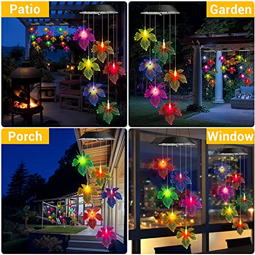 Image of Toodour Solar Wind Chimes, Color Changing Maple Leaf Wind Chime, LED Mobile Wind Chimes, Waterproof Outdoor Wind Chime Lights for Garden, Patio, Party, Window, Thanksgiving