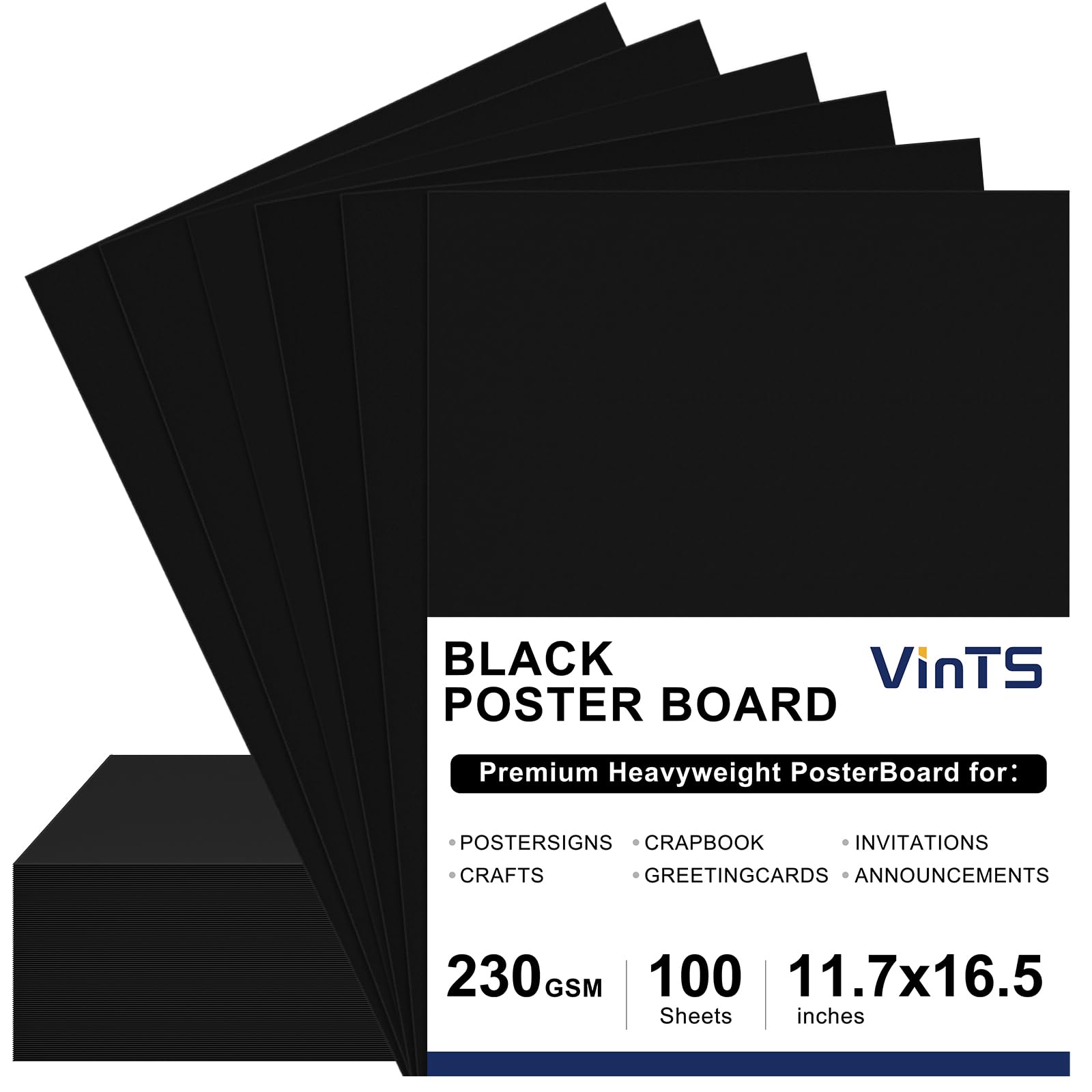 VinTS 100 Pack Black Poster Board 11.7X16.5 Black Poster Paper Poster Board Bulks for School Projects, Drawing Arts,Event Display