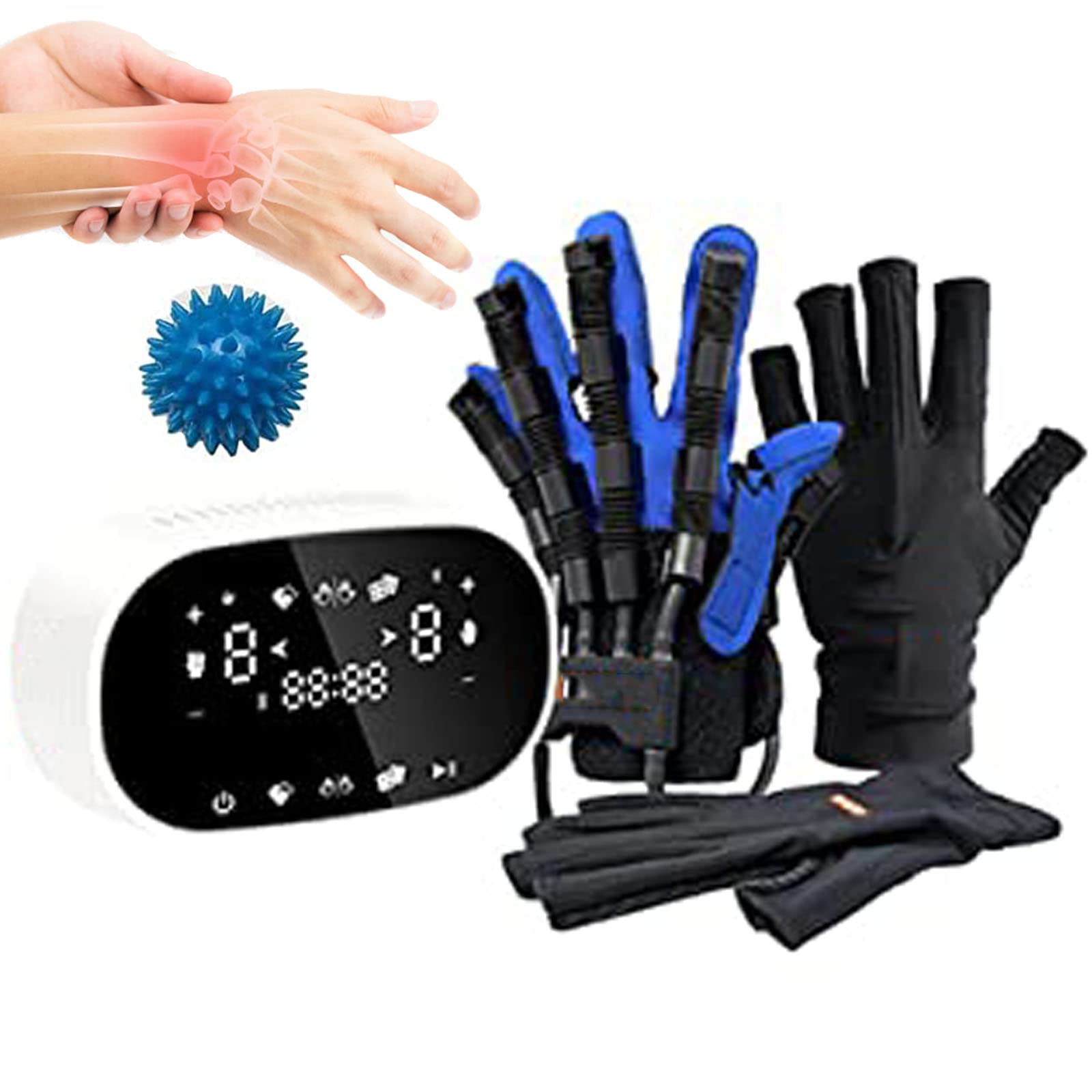 Ortesis de Guantes de Robot de rehabilitación,Equipo de Entrenamiento de muñeca de Dedo,Dispositivo de rehabilitación de Mano para Pacientes, Ancianos y disfunción de la Mano,Left-L