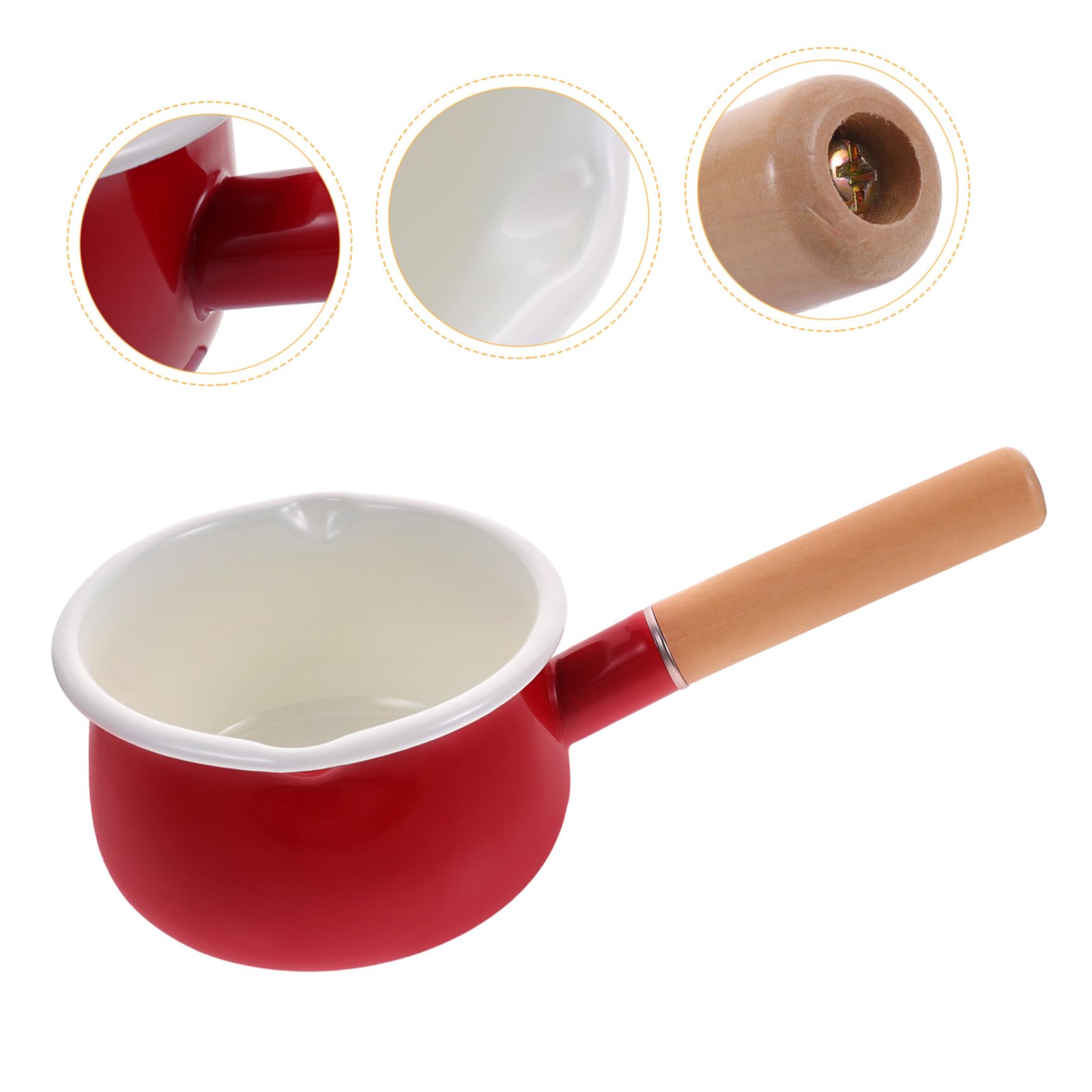 ULTECHNOVO Pentola Pentolino Antiaderente Piccola Smaltata Rossa Manico in Legno Facile da Pulire per Cucinare Latte e Zuppe in Cucina