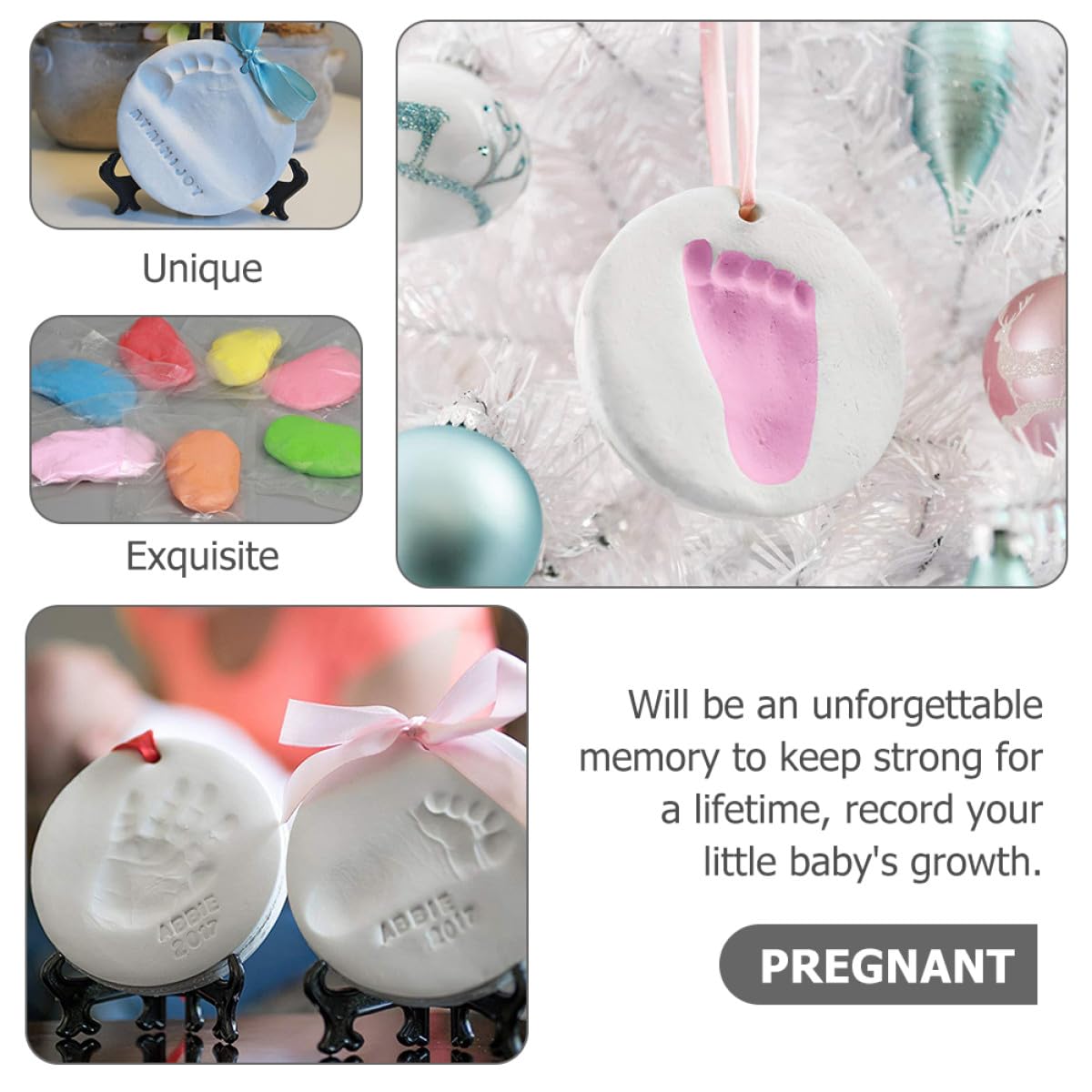 UKCOCO 4 Piezas Barro para Huellas de Manos y Pies de Recién Nacido, Recuerdo Personalizado para Ñiño, Material Seguro sin Tóxicos, Color y Rosa, Obsequio Adecuado para Shower