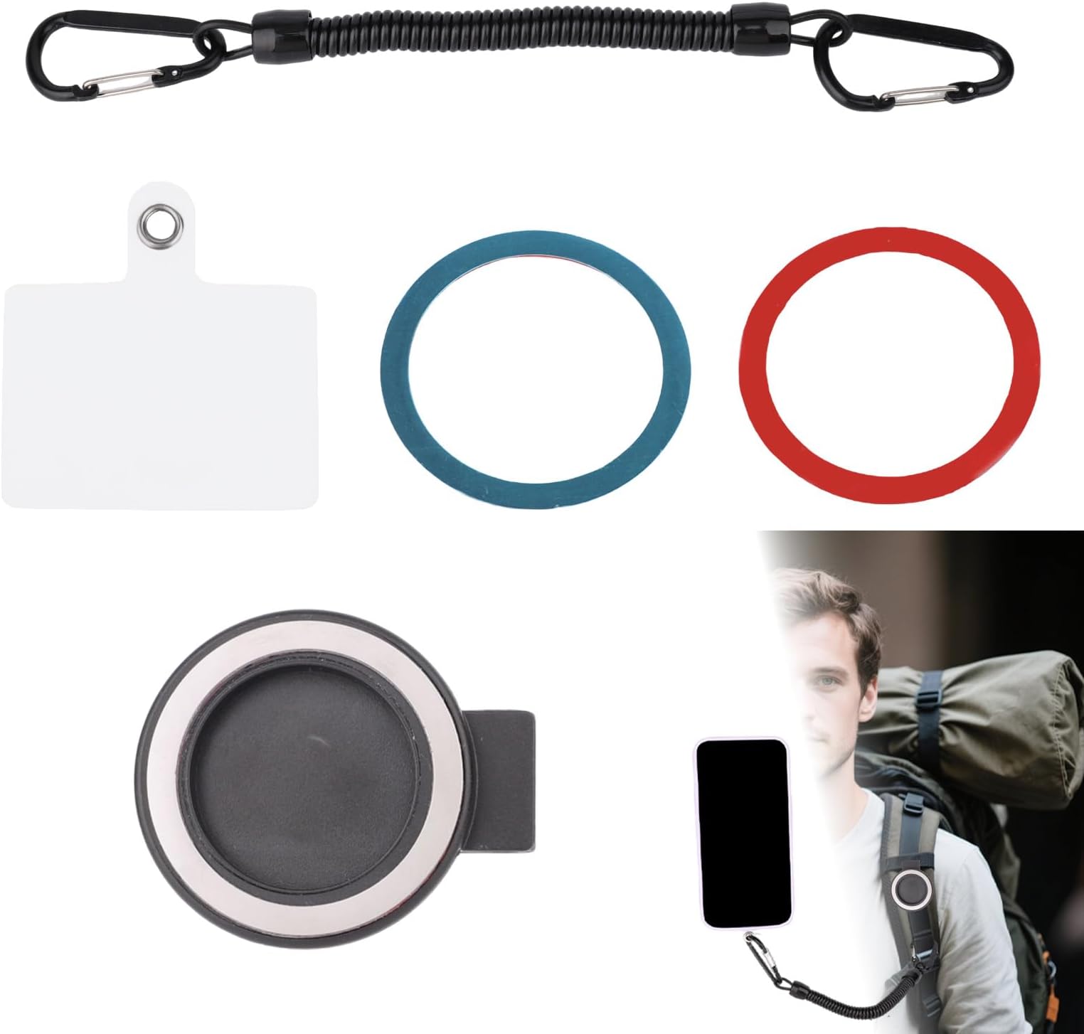 lasuroa Backpack Strap Magnetic Clip for Cellphone, Strong Magnetic Phone Holder Strap with Retractable Cord Phone Bag Shoulder Clip for Hiking Travel Outdoor Activities