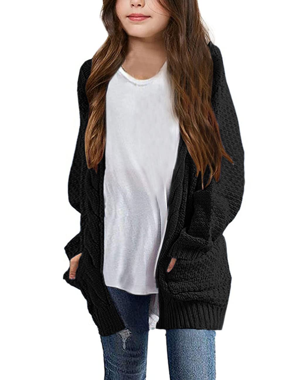 Girls Long Sleeve Cardigan Sweaters Open Front Cable Knit Chunky Cardigans Kids Oversized Cute Outerwear Coat
