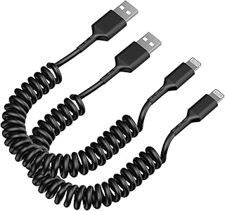 Retractable Charging Cable for Car,Coiled Lightning Cable for Carplay, 2 Pack[Apple MFi Certified] Short Fast iPhone Coiled Car Charging for iPhone 14/13/12/11/Pro Max/XS MAX/XR/XS/8/iPod/CarPlay