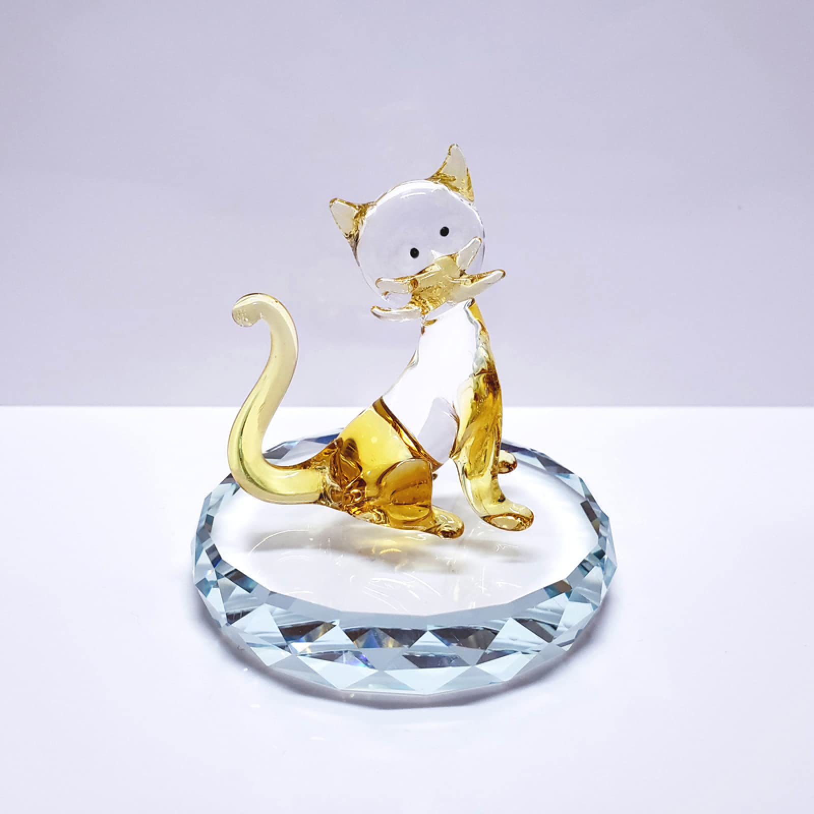 Ornamenti di cristallo Gatto dorato con base Figurina animale in vetro artificiale Regalo di nozze di compleanno fatto a mano Tavolo da pranzo vivente Decorazioni per la casa