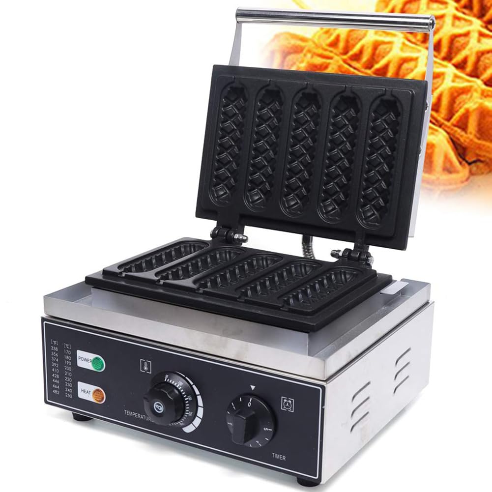 NGDFGR 1550W Electric Hot Dog Waffle Maker - Nonstick Corn Dog Machine, 5-Min Timer French Muffin Cooker, 50-300℃ Temp Control - Includes 5 Pcs Hotdog Cheese Stick Press Iron -,5pcs