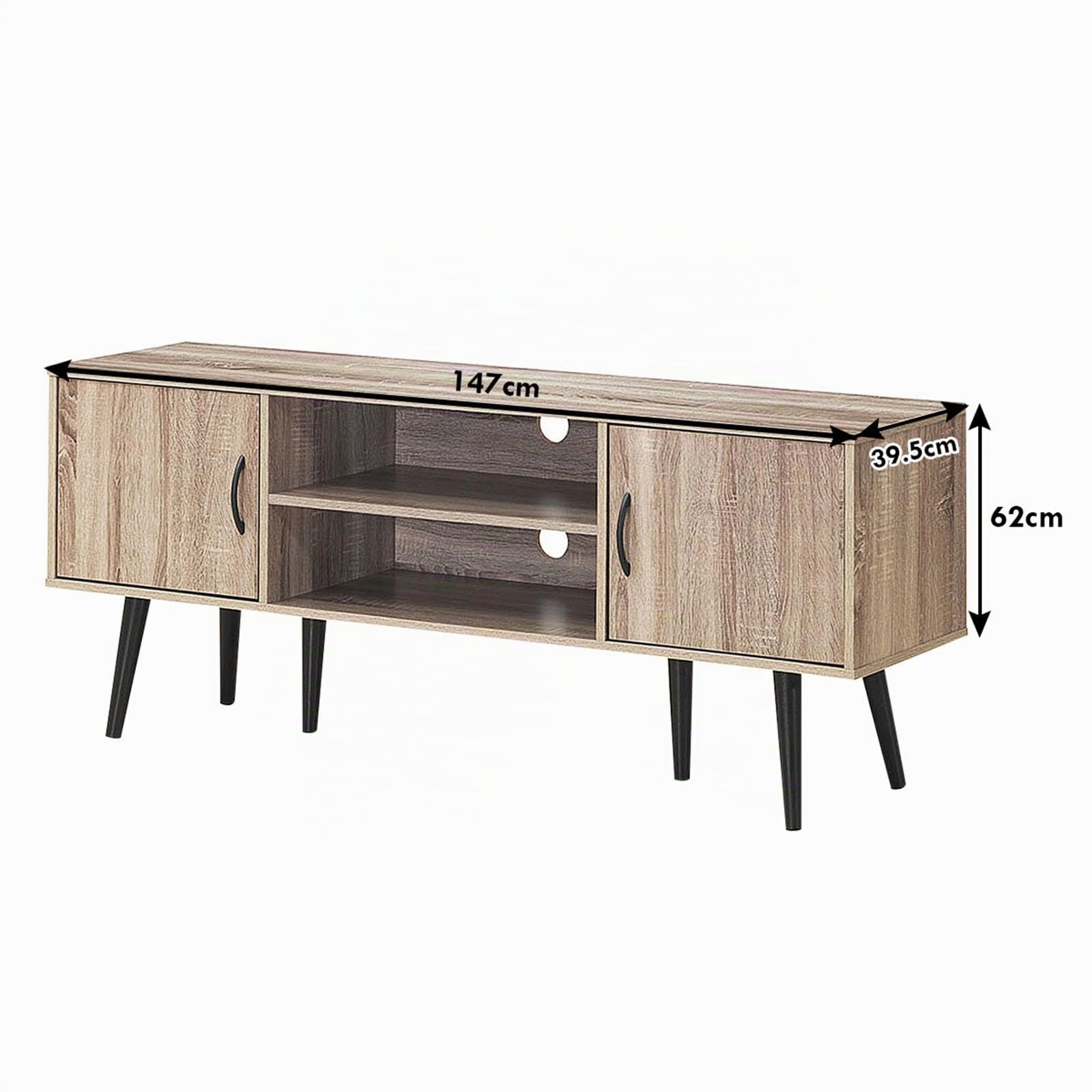 COSTWAY Mobile Porta TV Moderno, Supporto per TV con 2 Armadietti, Mensola Aperta, per TV fino a 65 Pollici, per Salone, Camera da letto, Corridoio, 147 x 39,5 x 62 cm