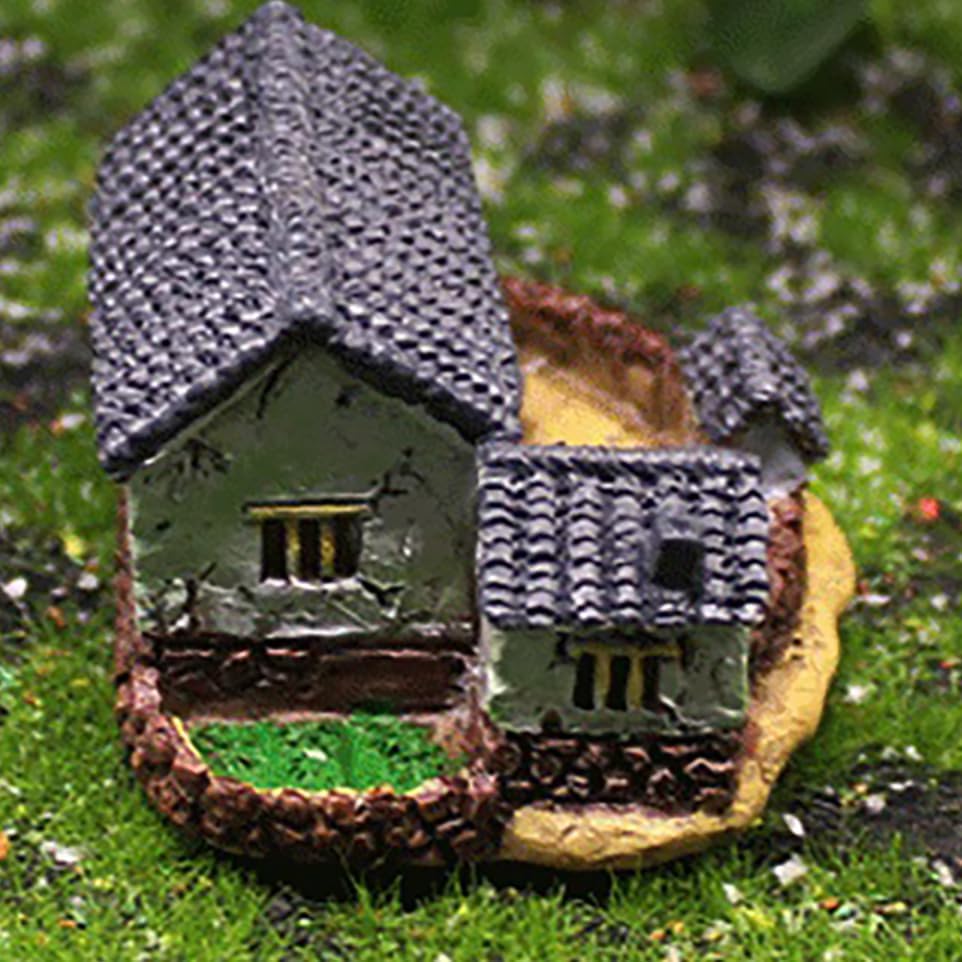 PRETYZOOM Resin Miniature Cottage House Decor Vintage Style Tiny House for Fairy Gardens Micro Landscape Decoration Resin Craft for Home and Desktop Shelves image 5
