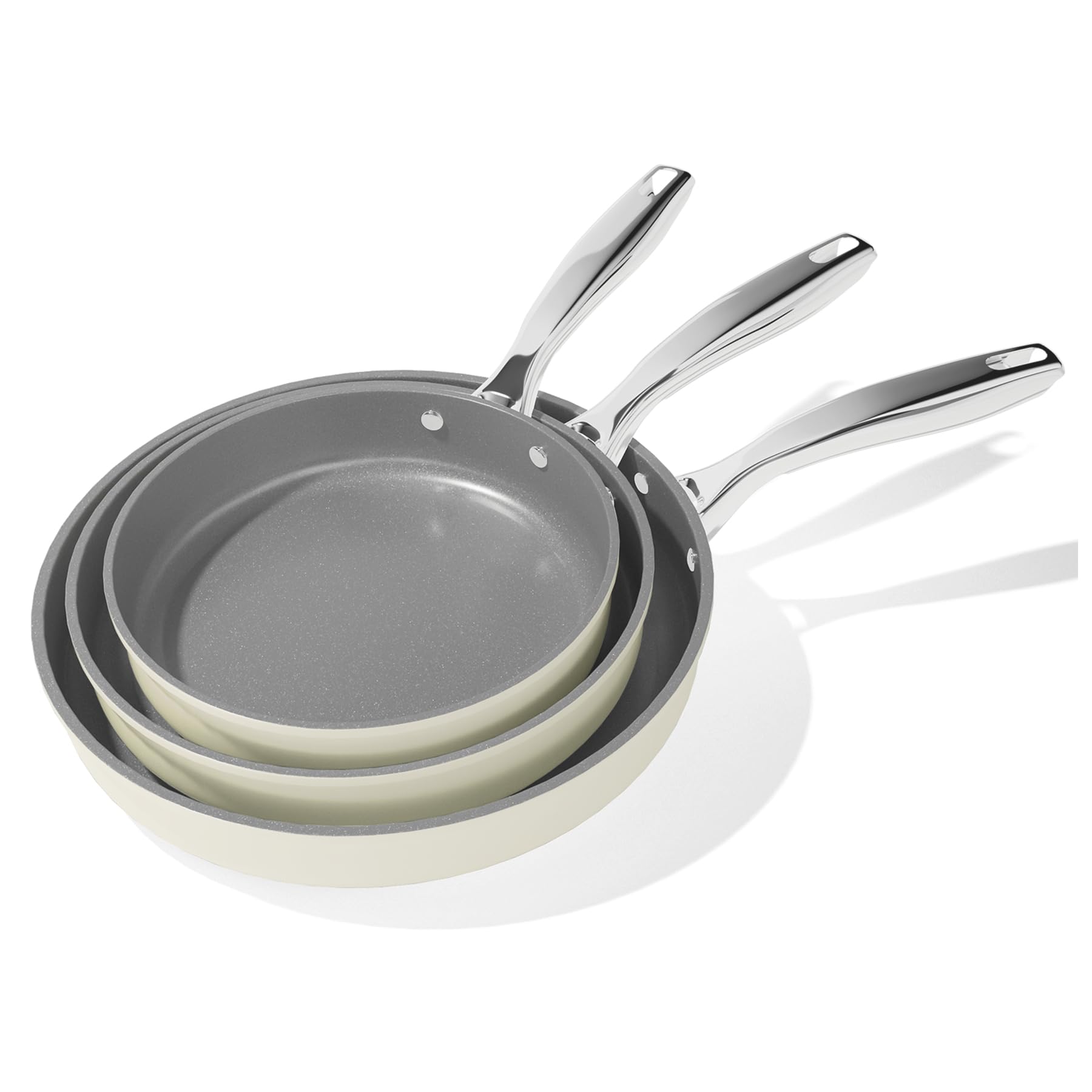 Koch Kode Gris Juego De 3 Sartenes Antiadherentes 20/24/28Cm, Sarten De Induccion Con Revestimiento Ceramica, Apto Para Lavavajillas, Sin Pfoa Ni Ptfe Ni Pfas, Blanco Lechoso